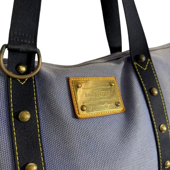Louis Vuitton Large Tote Shoulder Bag Women's Blue Canvas w Leather detail Authe - Picture 2 of 15